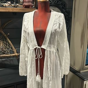 White floor length cardigan boho